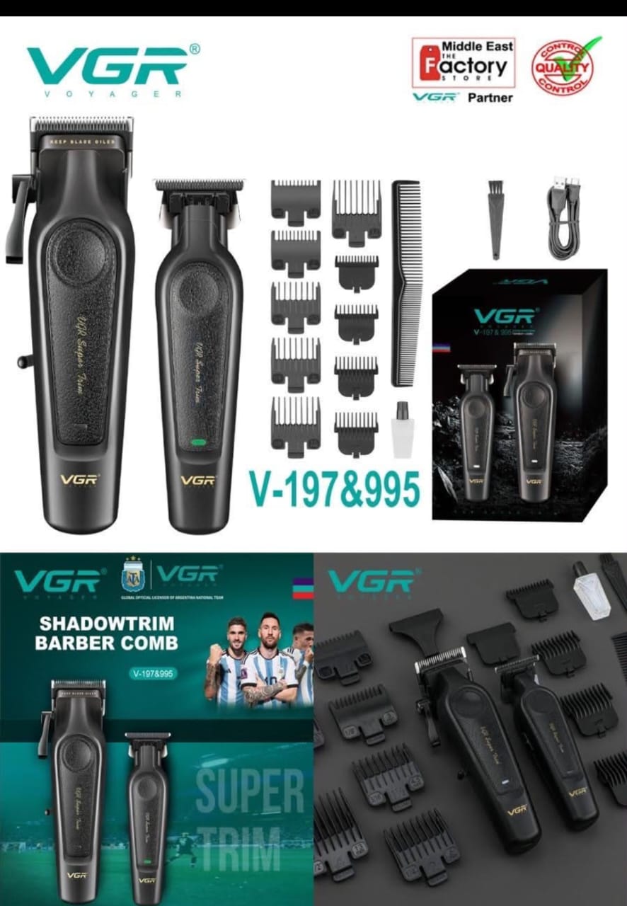 ماشین اصلاح موی سر و صورت شارژی وی جی ار مدل V-197 & 995 مجموعه 2 عددی