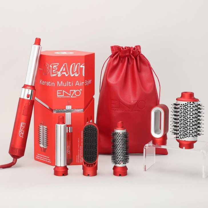 سشوار انزو مدل ۶۲۲۷ ست حالت دهنده موی سریع کراتینه با کیسه PU Enzo_6227 Keratin High Speed Air Styler Set With PU Bag